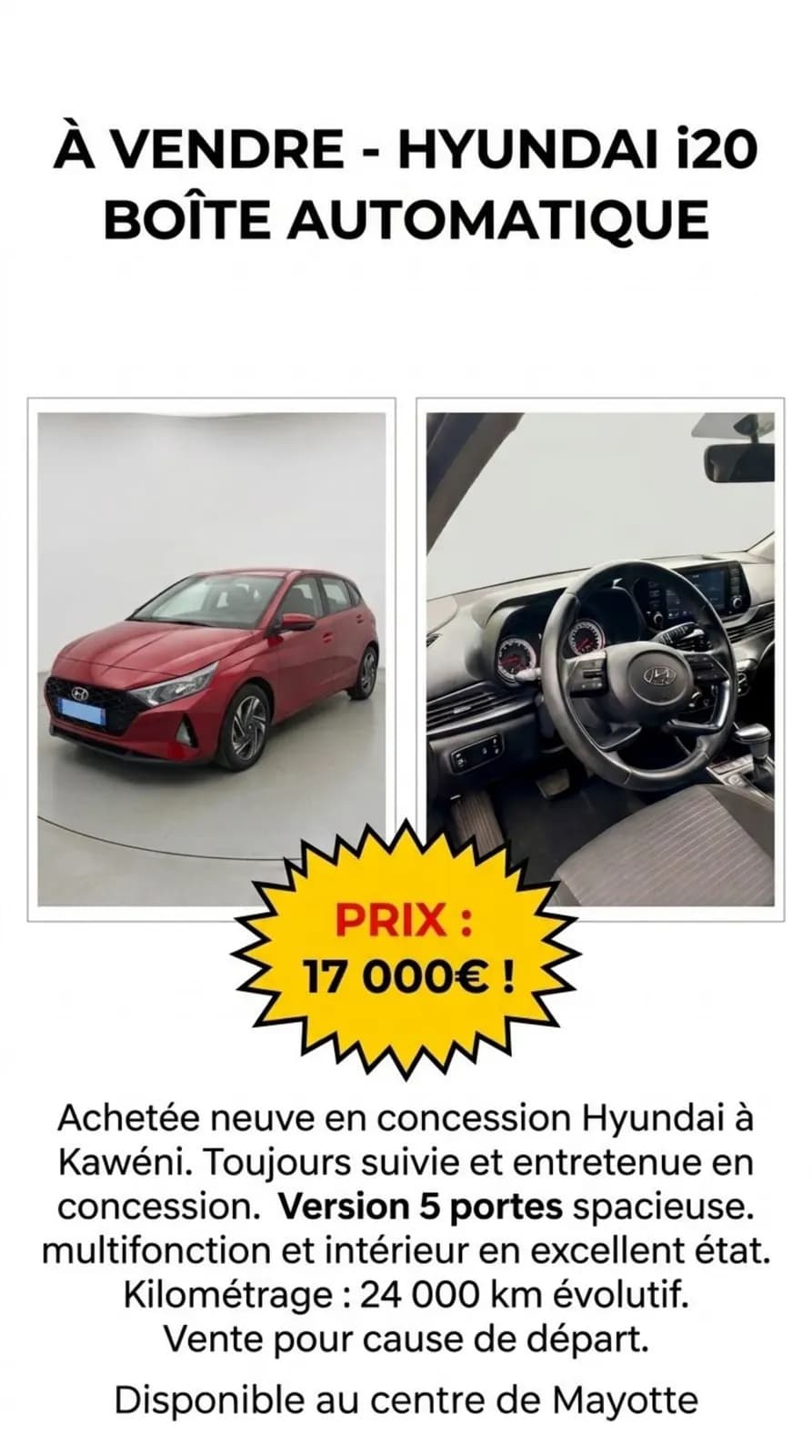 Photo de l'annonce : Hyundai i20 boîte automatique - Essence — Sada (Véhicules)